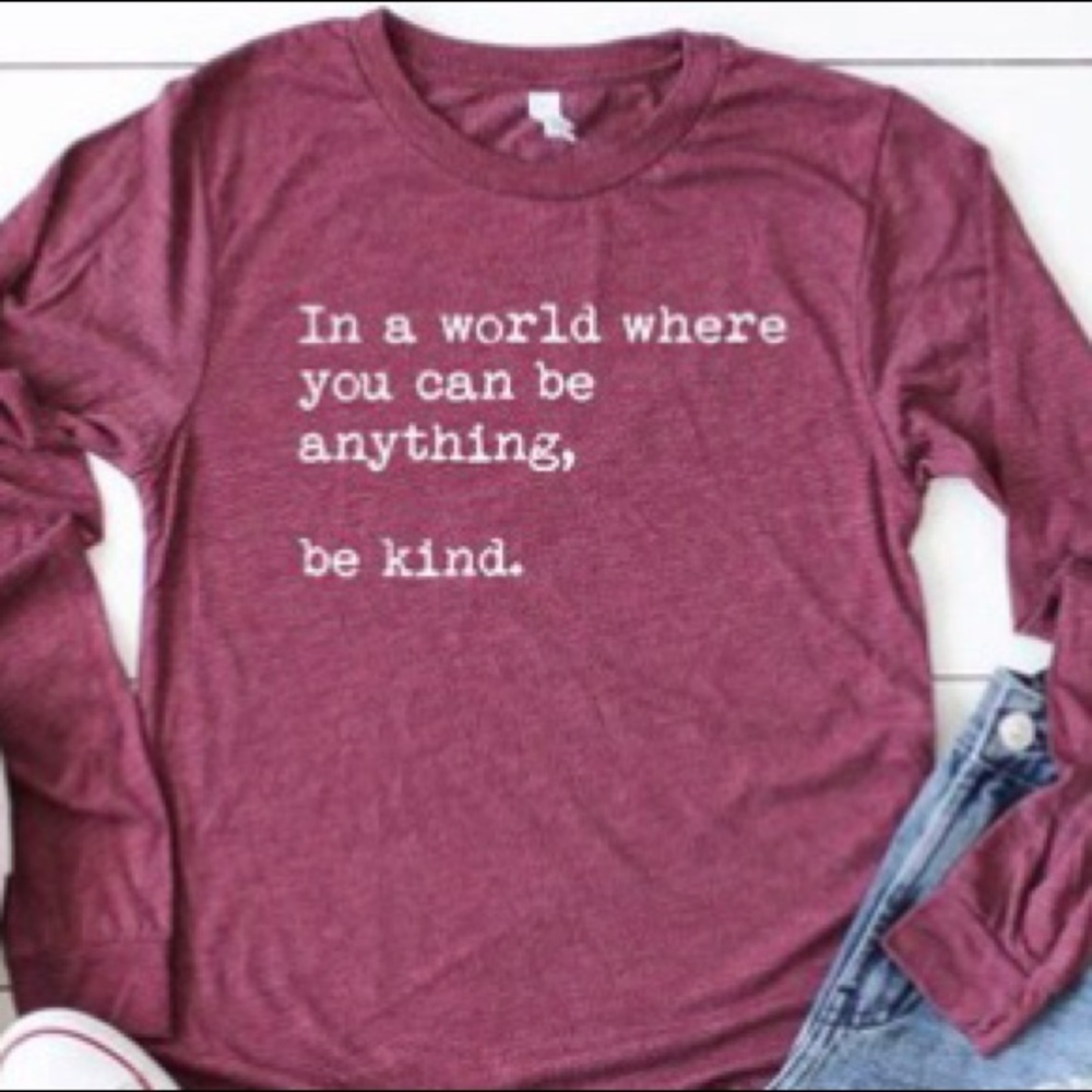 Graphic Tee Unisex “Be Kind” Long Sleeve Tee Shirt in Blue or Maroon - Picture 3 of 16